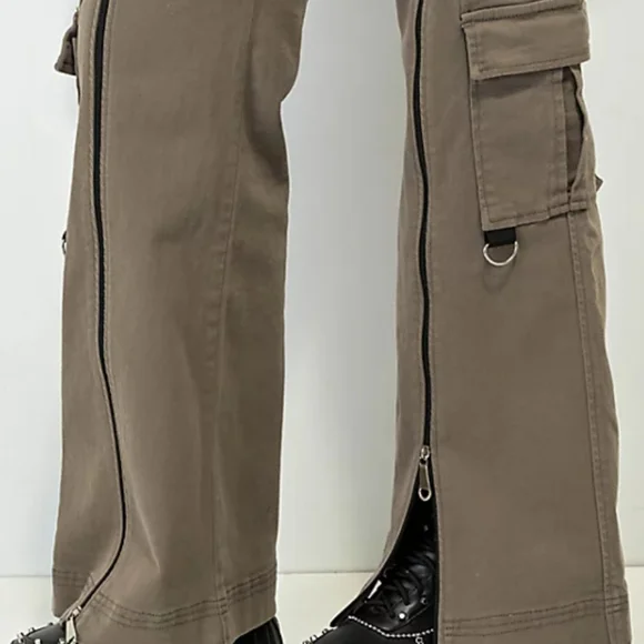 NWT Basic Pleasure Mode Zip split front flared Cargo pants 10 hot stretch - Picture 4 of 9